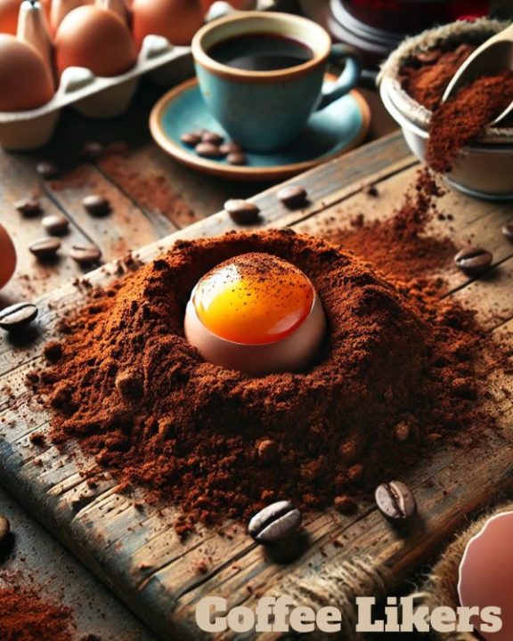 Egg in coffee grounds