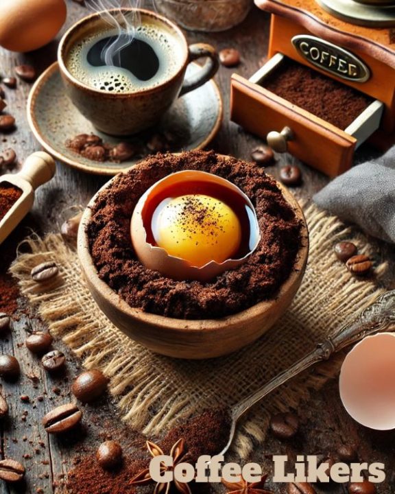 Egg in coffee grounds