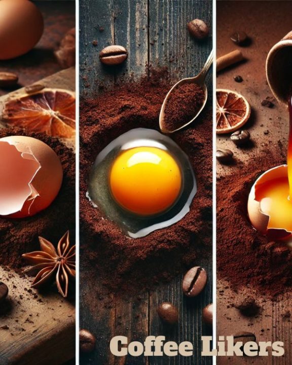 Egg in coffee grounds